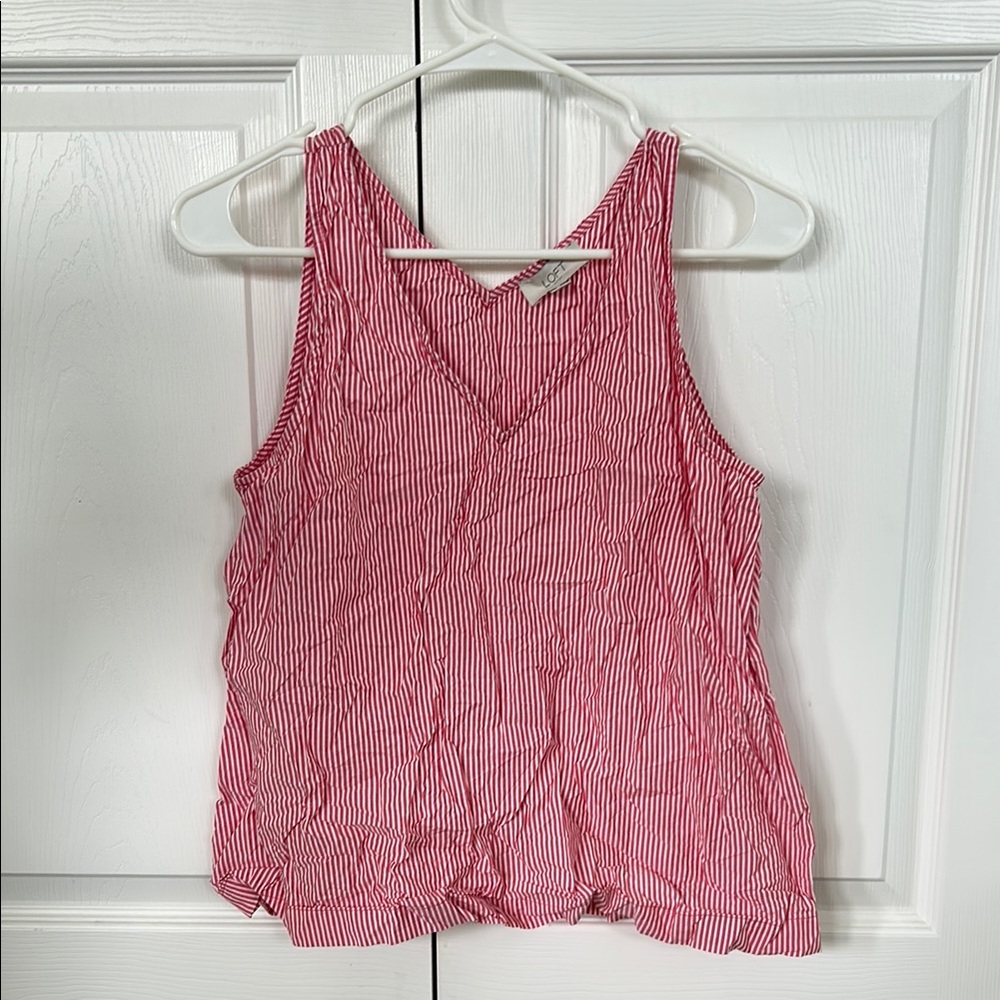 LOFT Women’s XS Red and White Striped V-Neck Tank Top